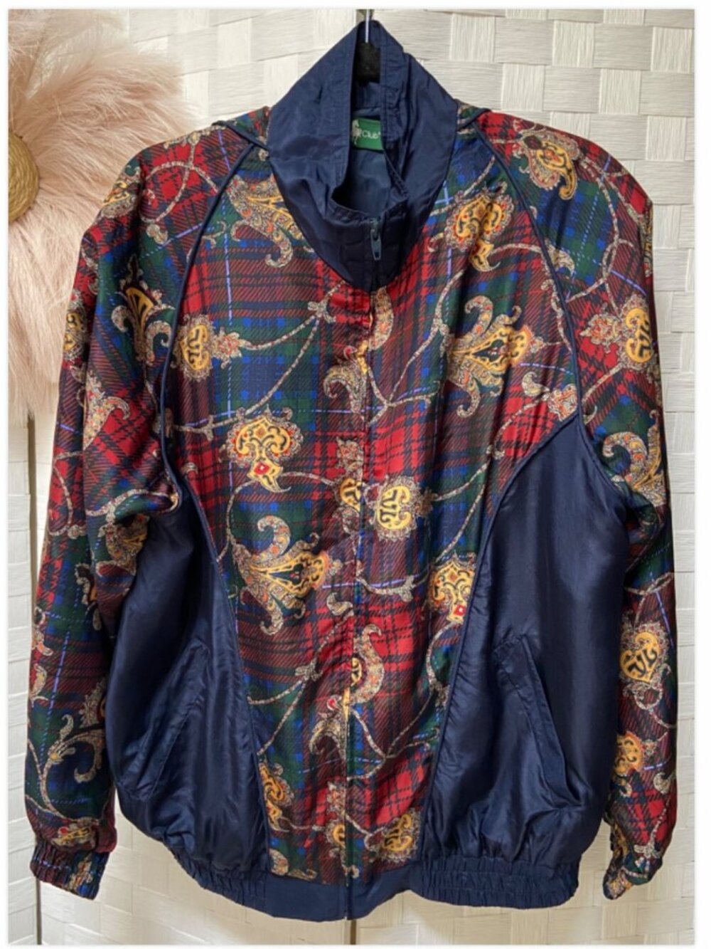 Vintage Hunt Club 100% Silk Warm Up Jacket Navy Blue Paisley Zip Size M